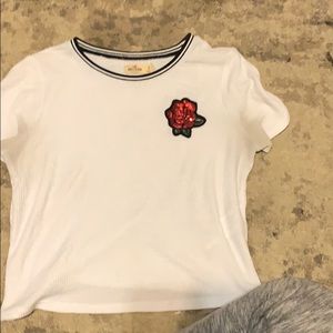 White cropped top with rose embroidery